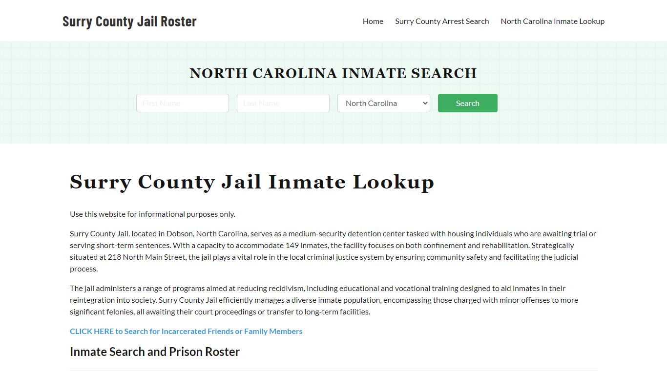 Surry County Jail Roster Lookup, NC, Inmate Search