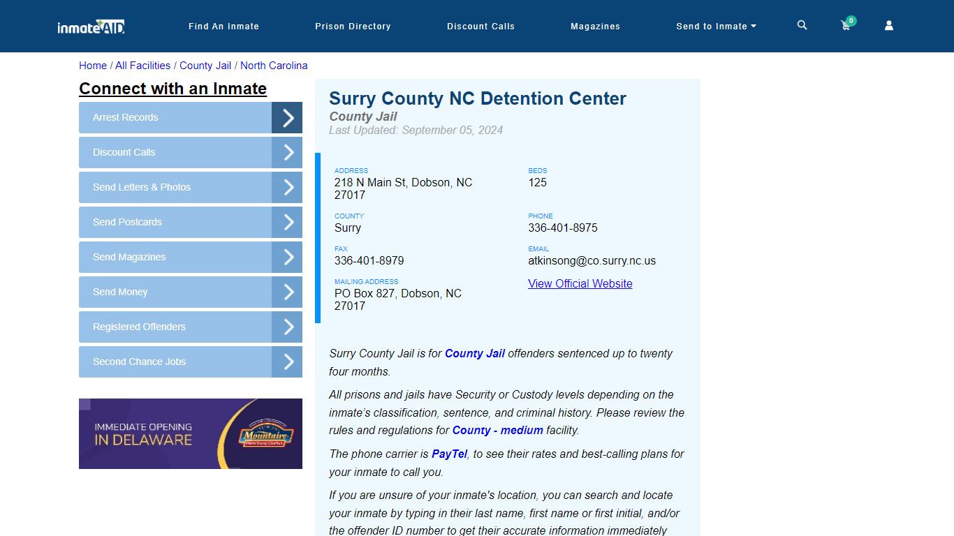 Surry County NC Detention Center - Inmate Locator